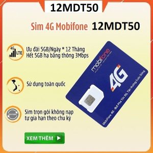 Sim 12MDT50- sim 4g mobifone trọn gói 1 năm 5gb/ngày