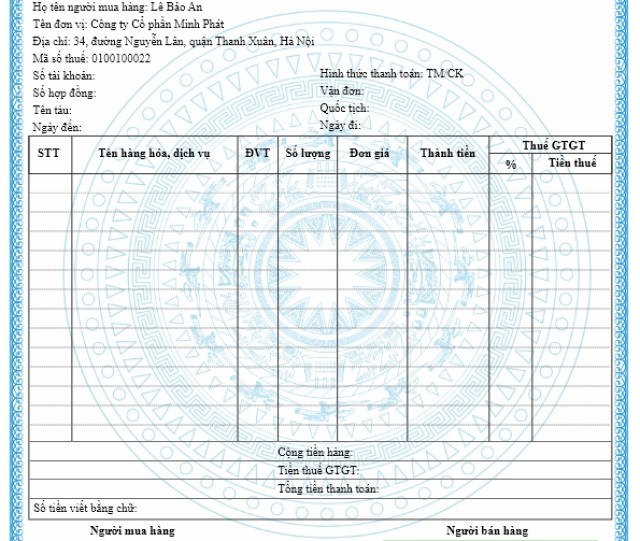 Mẫu hóa đơn điện tử lĩnh vực giáo dục