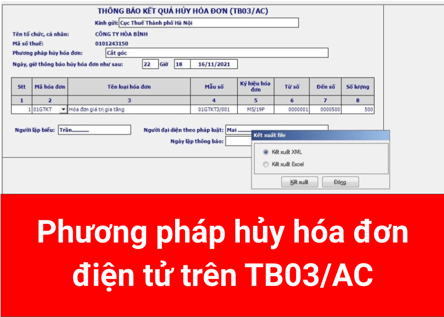 phương pháp hủy hóa đơn điện tử tb03/ac