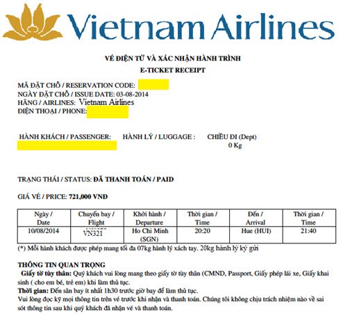 hóa đơn điện tử vietnam airlines